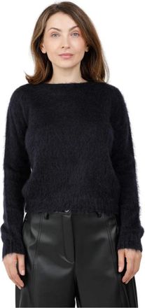 Max Mara Maglia girocollo in filato di misto mohair con lavorazione senza cuciture - Dames - Ronde hals truien - Blauw - L - Truien & Vesten