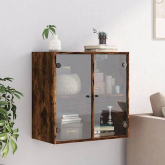 Berkfield Home Wall Cabinet with Glass Doors Smoked Oak 68x37x68.5 cm in Brown