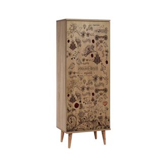 Dmora Zapatero Dacrydium, Mueble Para 16 Pares, 7 Estantes, Una Puerta, 50x38x135h Cm Roble Marr&oacute;n