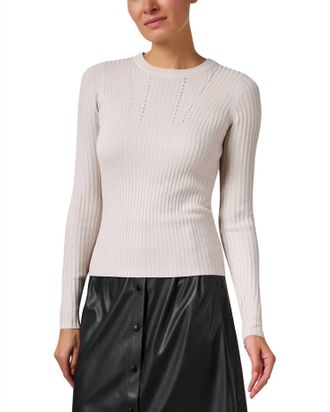 White + Warren Lurex Shine Ribbed Top In Pale Pink Shine