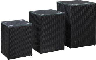 vidaXL Vidaxl - Tavolini Laterale 3 pz con Piano in Vetro Neri in Polyrattan