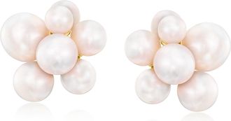 Ross-Simons 3-6mm Cultured Pearl Cluster Earrings in 18kt Gold Over Sterling