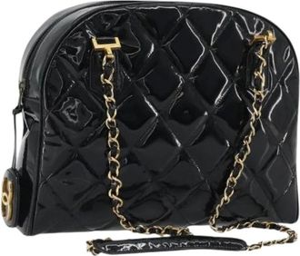 Chanel Pre-owned Shoulder Bags, female, Black, Size: ONE SIZE Pre-owned Vintage Patent Leather Shoulder Bag