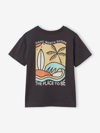 Vertbaudet Jungen T-Shirt mit Motiv vorn und hinten, mit Recycling-Baumwolle anthrazit