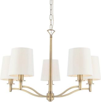 Loops Multi Light Ceiling Pendant 5 Bulb ANTIQUE BRASS & WHITE Chandelier Lamp Shade