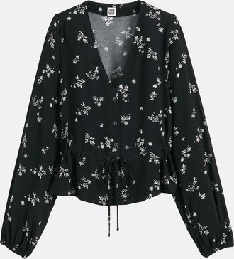 La Redoute Collections Blouse met V-hals, bloemenprint, lange mouwen