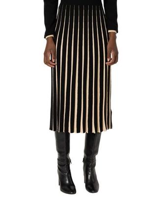 Gerard Darel Bibiane Two Tone Pleated Knit Midi Skirt in Black at Nordstrom, Size X-Large