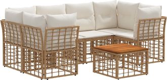 vidaXL Conjunto De Sof&aacute;s De Exterior 7 Uds. Natural Y Crema Vidaxl