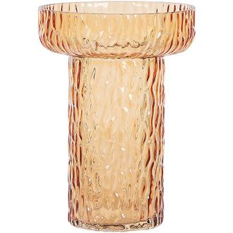 Beliani Florero De Vidrio Naranja 20 Cm Sobremesa Retro Sala De Estar Dormitorio Platania