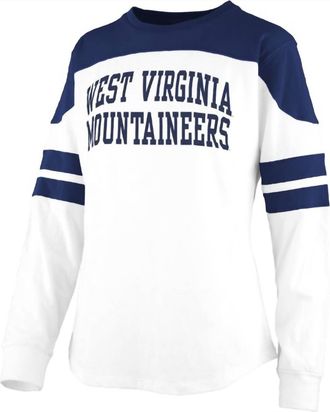 Pressbox Womens West Virginia University Half-Back Top In White/navy