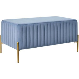 Beliani Panca in velluto con gambe in metallo dorato Stile glamour rettangolare Blu Utah