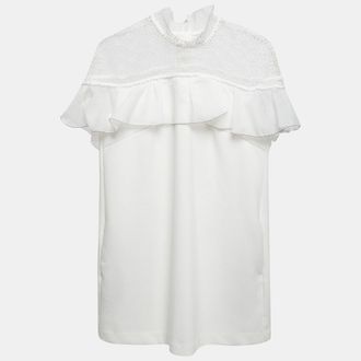 Self Portrait White Knit Ruffled Sleeveless Mini Dress