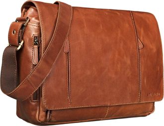 STILORD Erik Vintage Shoulder Bag Leather for 156 inch Laptop Messenger Bag Men Women Satchel University Genuine Buff Leather Office School Work Crunchy Colou