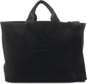 Prada Pre-owned Vintage Canvas Tote Bag - Dames - Vintage Shopper - Zwart - ONE Size - Vintage