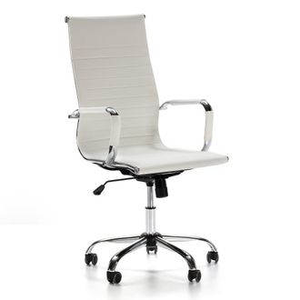 HOMN Sill&oacute;n de oficina reclinable blanco, piel sint&eacute;tica, altura ajustable