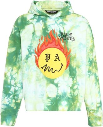 Palm Angels Hoodie met geborduurd logo - Heren - Hoodies - Groen - XS - Katoen - Hoodies & sweatvesten