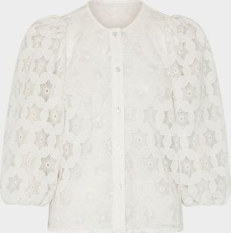 Milly Nannie Geometric Eyelet-Embroidered Top