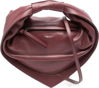 Federico Cina Tassen, Dames, Rood, ONE Size, Leer, Bordeaux Handtas met Lamsleren Handvat