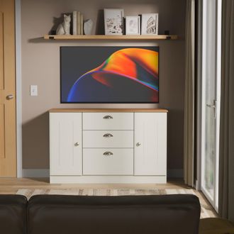 Welcome Furniture Westminster Ready Assembled 2 Door 3 Drawer Sideboard in Cream Ash & Riviera Oak - Welcome Furniture | TJ Hughes