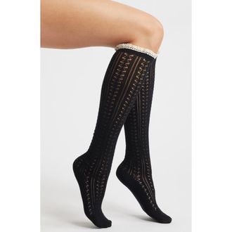 Free People Misty Pointelle Tall Socks in Black at Nordstrom