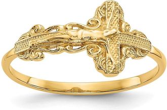 Diamond2Deal 14k Yellow Gold Diamond-Cut Crucifix Ring