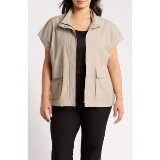 Eileen Fisher Stand Collar Organic Cotton & Recycled Nylon Vest in Twine at Nordstrom, Size 1X