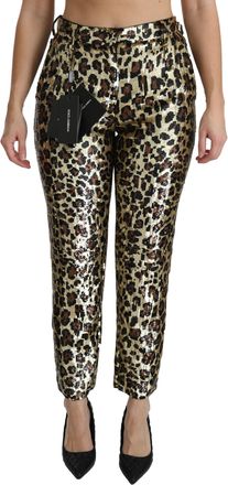 Dolce & Gabbana Damesbroek met hoge taille, bruin luipaard en pailletten