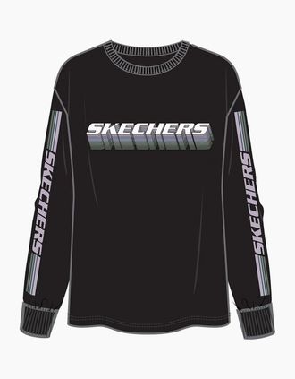 Skechers Womens Stacked Lettering Long Sleeve T-Shirt - Black - Size: 12