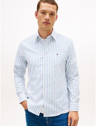 Tommy Hilfiger Mens Regular Fit Stripe Performance Shirt - White - XL