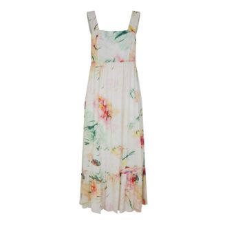 HUGO BOSS Maxijurk met bloemenprint en vierkante halslijn voor dames (Bruin)