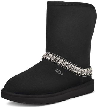 UGG Womens Classic Short Crescent Classic Boot, Black, UK 10