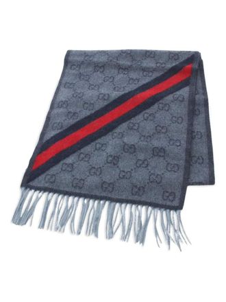 Gucci 2020s sjaal met GG=patroon en franje afwerking - Blauw