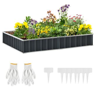 OUTSUNNY Metal Raised Garden Bed No Bottom DIY Large Planter Box W/ Gloves | TJ Hughes