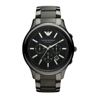 Emporio Armani Accessoires, Heren, Zwart, ONE Size, Zwart Keramisch Quartz Horloge