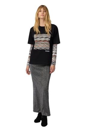 Missoni Short Sleeve T-shirt With Knit Insert And Logo in Black at Nordstrom, Size Small