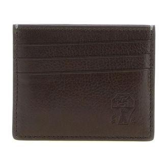 Brunello Cucinelli Accessoires, Heren, Bruin, ONE Size, Brushed Leather Card Holder