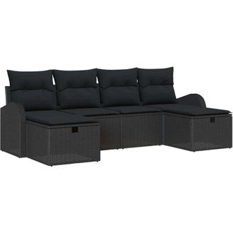 vidaXL Sofa Set with Cushion with Storage 6 pcs Black Poly Rattan vidaXL