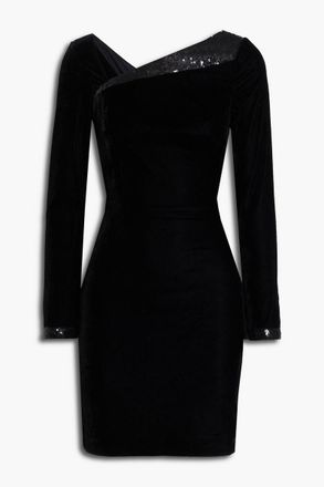 Theia Open-back sequined-paneled velvet mini dress - Black - US 2