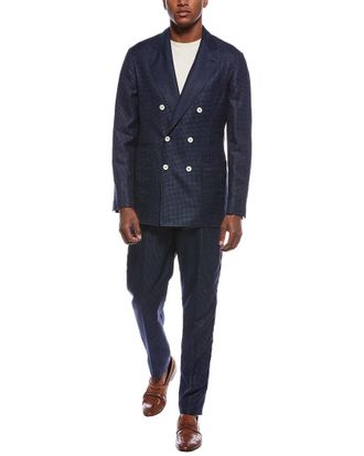 Brunello Cucinelli 2Pc Wool, Linen, & Silk-Blend Suit With Pleated Pant