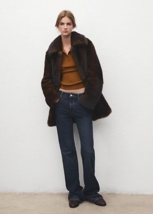 Mango Pullover coste collo polo marrone tabacco - Donna - XXS - MANGO