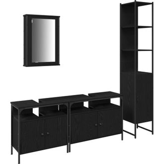 vidaXL Vidaxl - Juego De Muebles De Ba&ntilde;o 4 Pcs Roble Negro 33 X 33 X 185.5 Cm