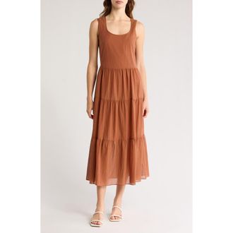 Theory Sleeveless Tiered Cotton Maxi Dress in Terracott at Nordstrom Rack, Size Petite