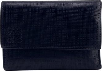 Loewe Linen Black Leather Wallet (Tri-Fold) (Pre-Owned)