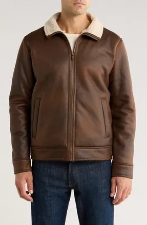 Rainforest Faux Shearling Lined Aviator Jacket in Russet at Nordstrom Rack, Size Medium
