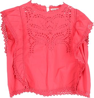 Isabel Marant Étoile Silo Flutter-Sleeve Eyelet Top in Pink Cotton