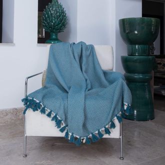 Febronie Manta plaid algod&oacute;n azul petr&oacute;leo 160x250