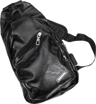 Vosarea Usb Charging Waterproof Anti-theft Sling Backpack Mens Crossbody Bag Pu Leather Outdoor Sports Chest Bag for Cycling and Travel