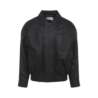 Saint Laurent Black Spread Collar Leather Jacket