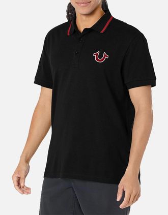 True Religion Mens True Religion Mens Polo Shirt Regular Fit Signature Horseshoe Pique Polo Shirts - Black - Size: 44