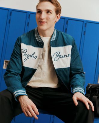 Psycho Bunny Mens Thomas Satin Bomber 406 MALLARD BLUE / XXL